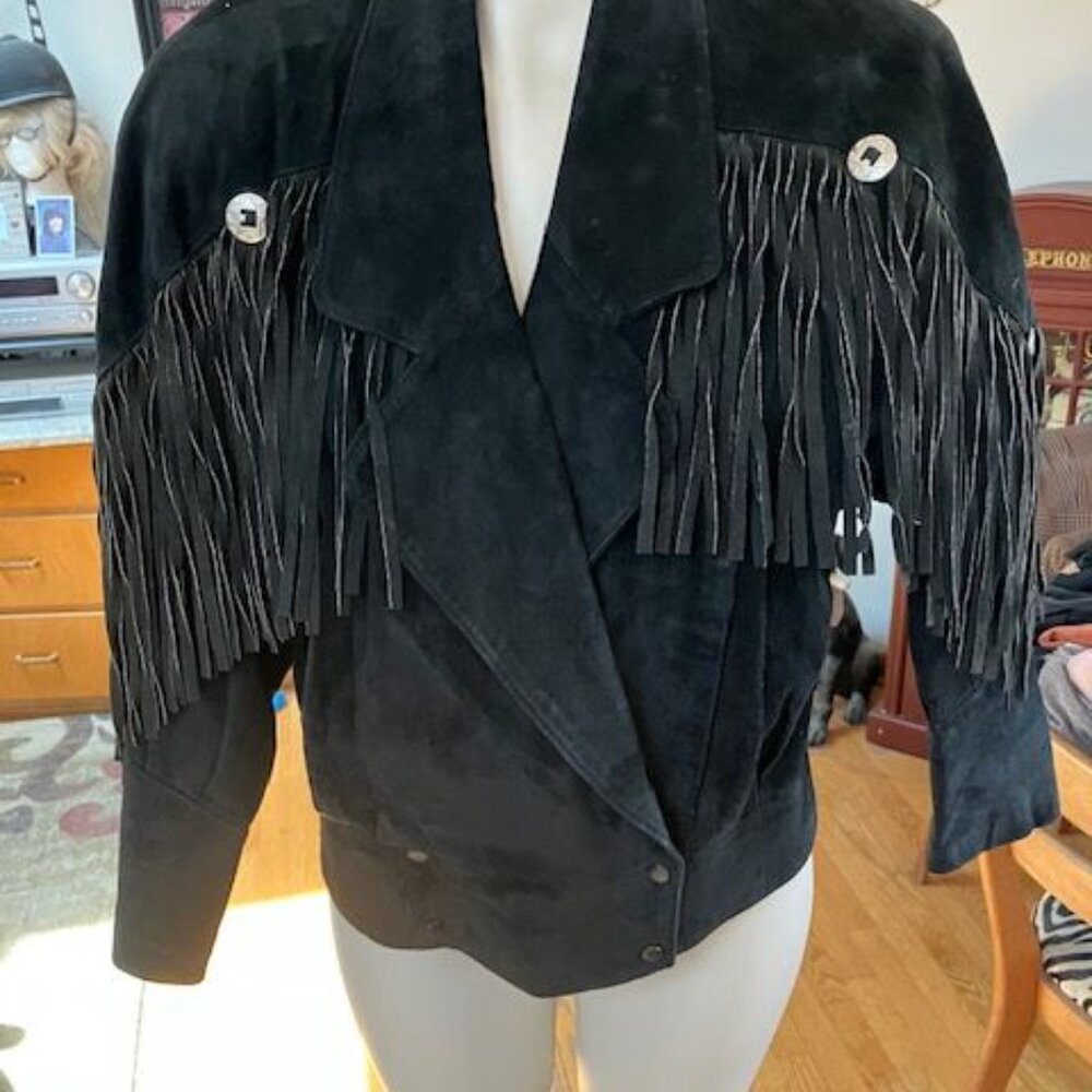women's black western leather fringe jacket
